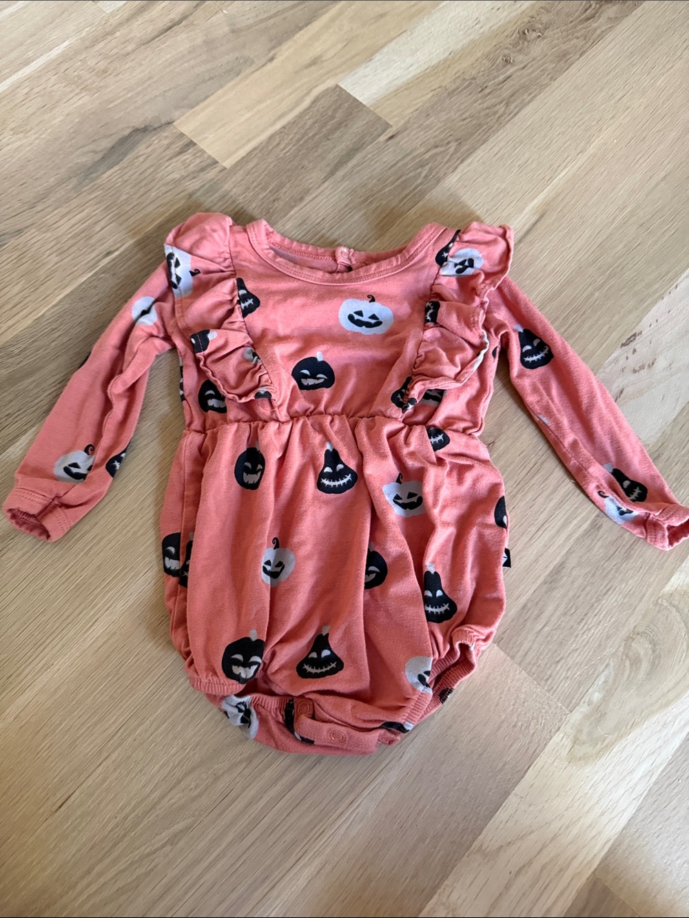 Kyte BABY Coral Pumpkin Ruffle Long-Sleeve One-Piece